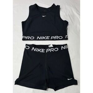 Nike Pro Womens 2 Piece Set Black Tank Top and 3 Inch Shorts L FZ3615 CZ9831-010
